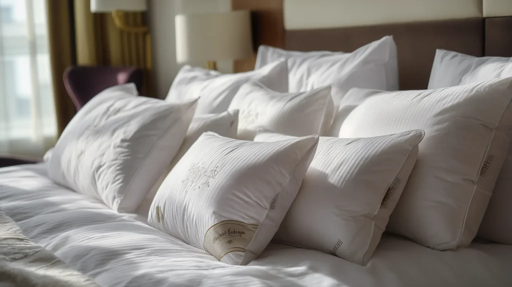 Flera olika stora hotellkuddar